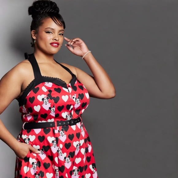 Disney Mickey Mouse Minnie Hearts Retro Halter Dress 3X Pinup Rockabilly Plus - Picture 4 of 8